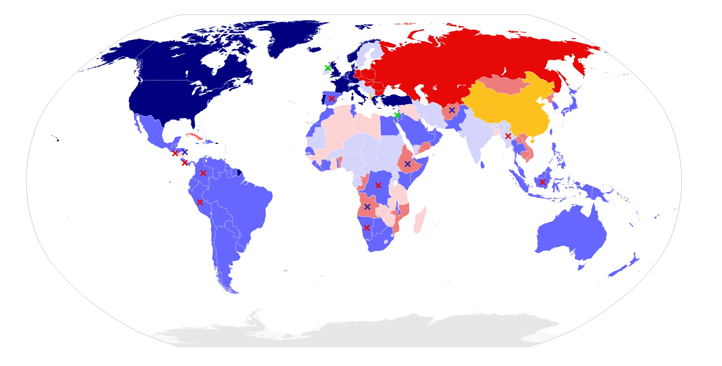 Cold War alliances in 1980: compare blocs and non-aligned regions. This historical map is not current NATO membership or present geopolitical alignments.