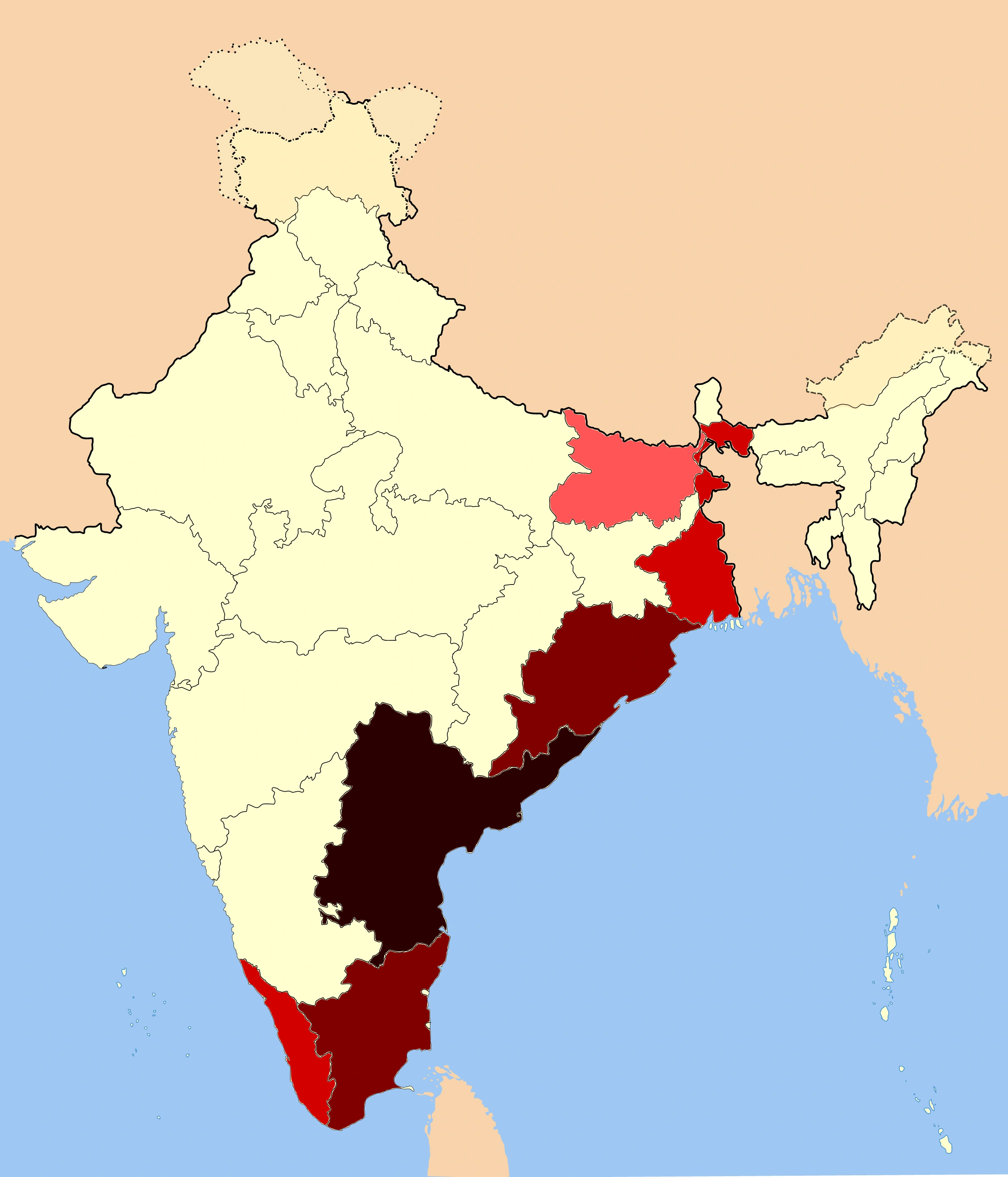 Thorium-bearing deposit locations from the 2012 source map. Thorium is not a rare-earth element; this is not an inventory of all critical minerals or current reserve totals.