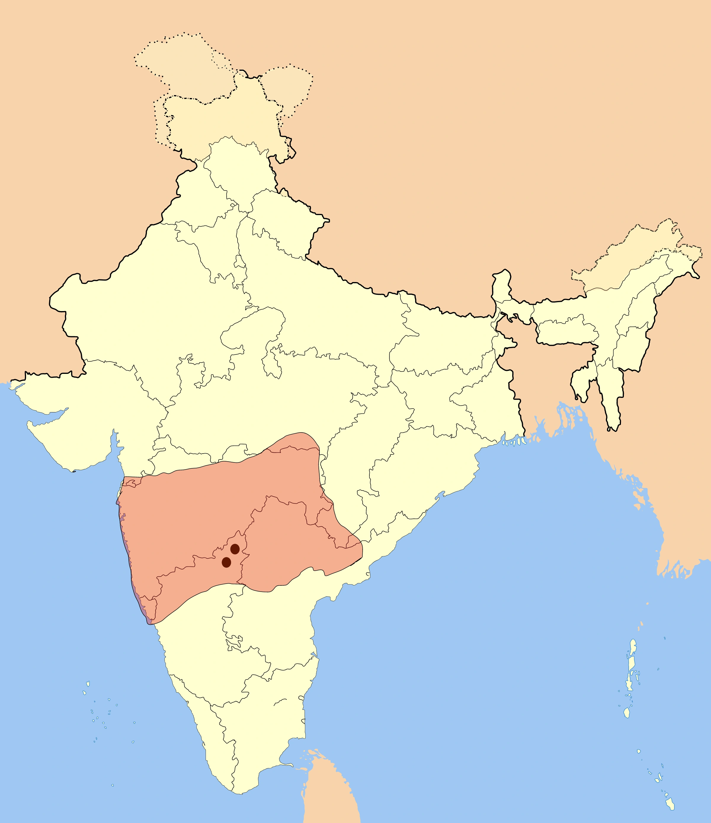Bahmani Sultanate: regional background to the later Deccan successor states; this is not a map of their separate later territories.