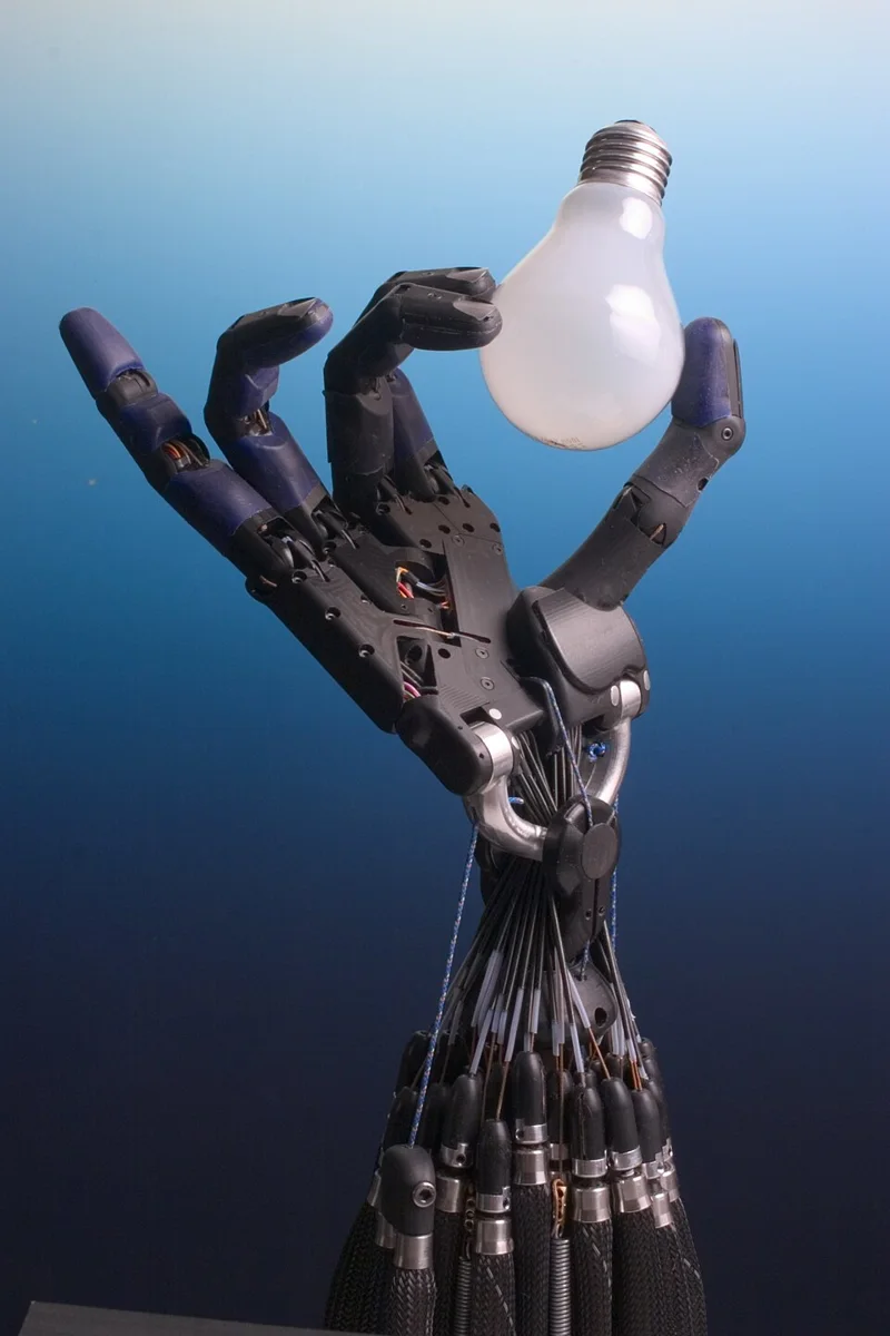 Shadow Dexterous Robot Hand holding a lightbulb: an illustrative example of robotic manipulation.