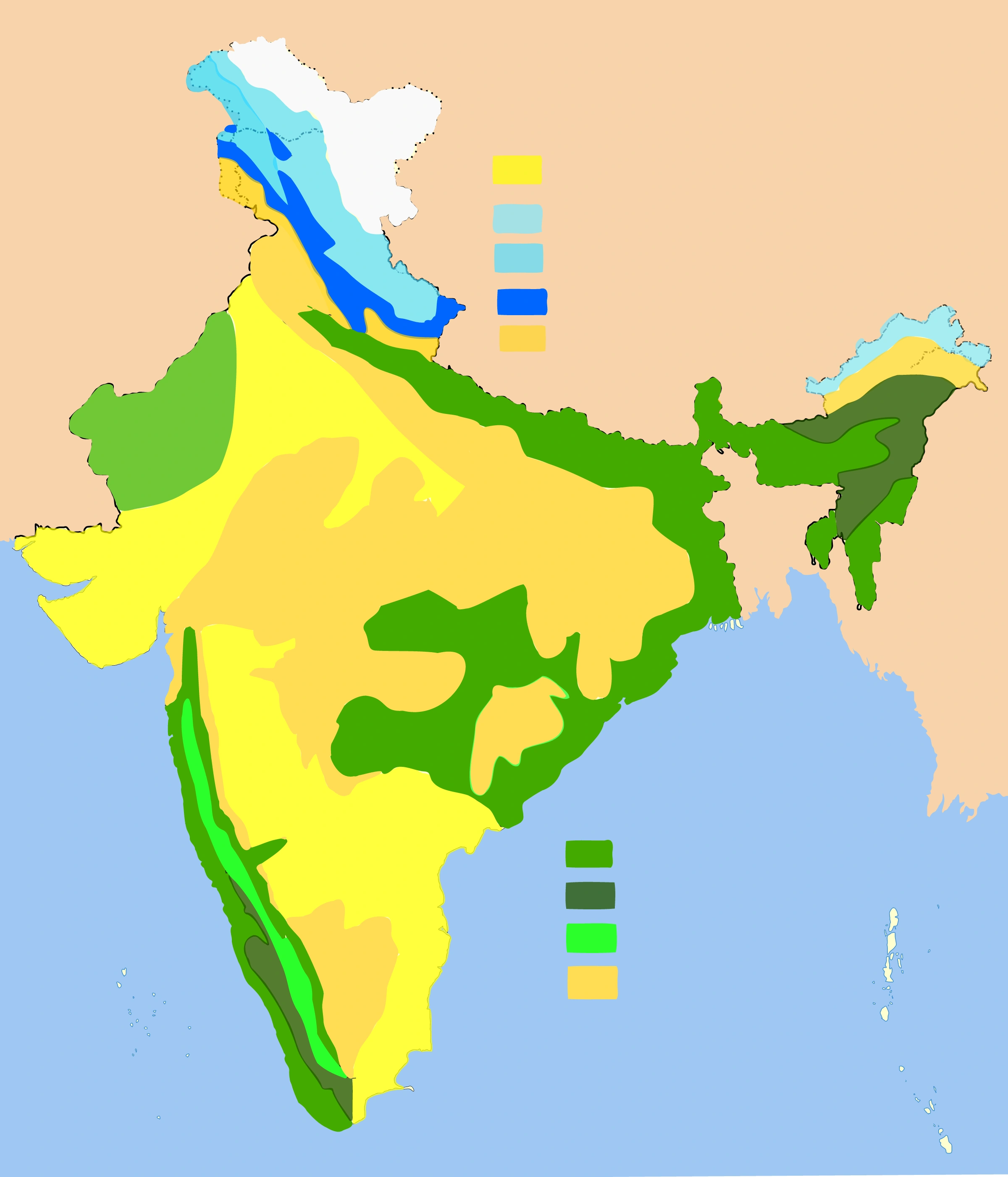 Natural vegetation zones: relate patterns to rainfall, relief and temperature. Potential natural vegetation differs from measured current forest cover.