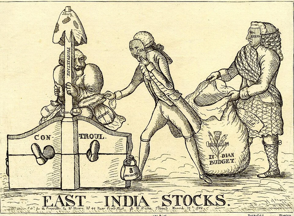 East India Stocks, a 1788 British satirical etching on Pitt-era control of the East India Company.