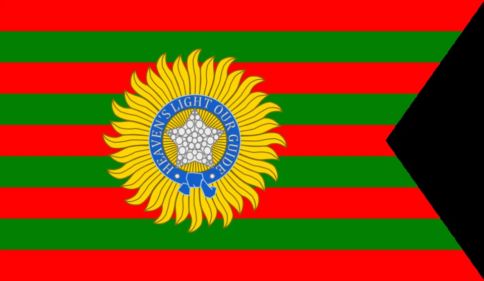 Illustrative rendering identified as a Home Rule Movement flag variant with the Star of India.