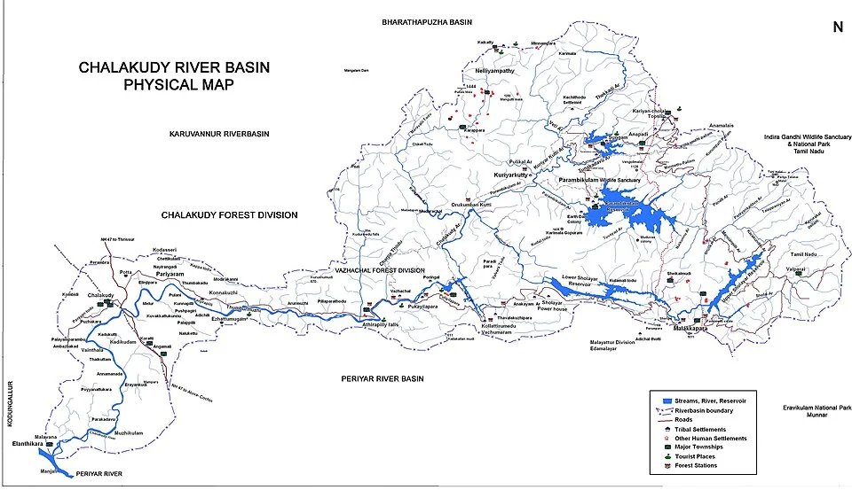 Chalakudy River basin map: an Indian example of west-flowing drainage.