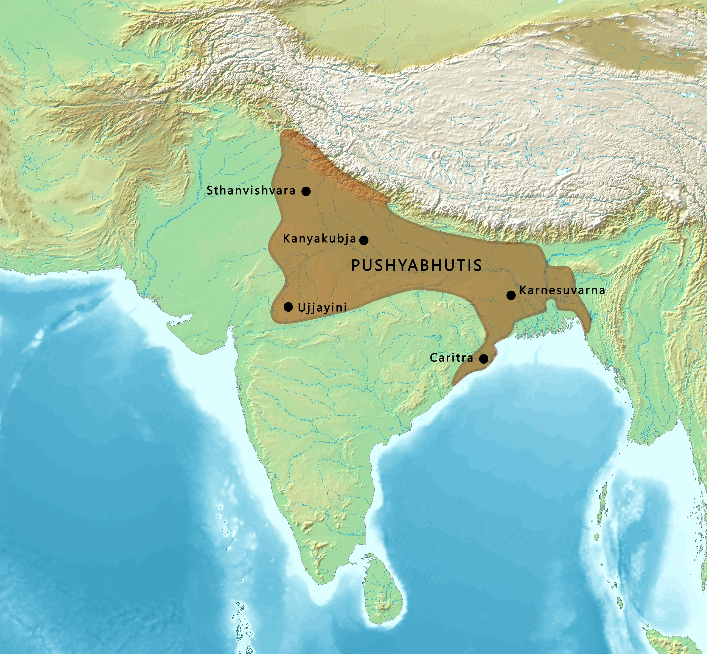Pushyabhuti polity: regional context for Harsha; direct administration and political influence were not necessarily identical.
