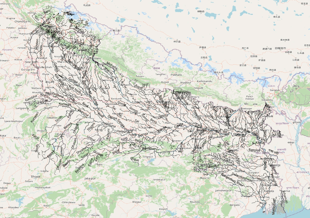 Ganga–Yamuna basin: trace Himalayan tributaries and trunk drainage. Catchment boundaries are not political borders.