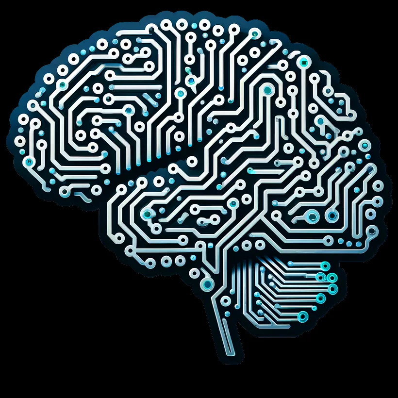 AI-generated conceptual illustration of artificial intelligence, described as a brain made from printed circuit boards.