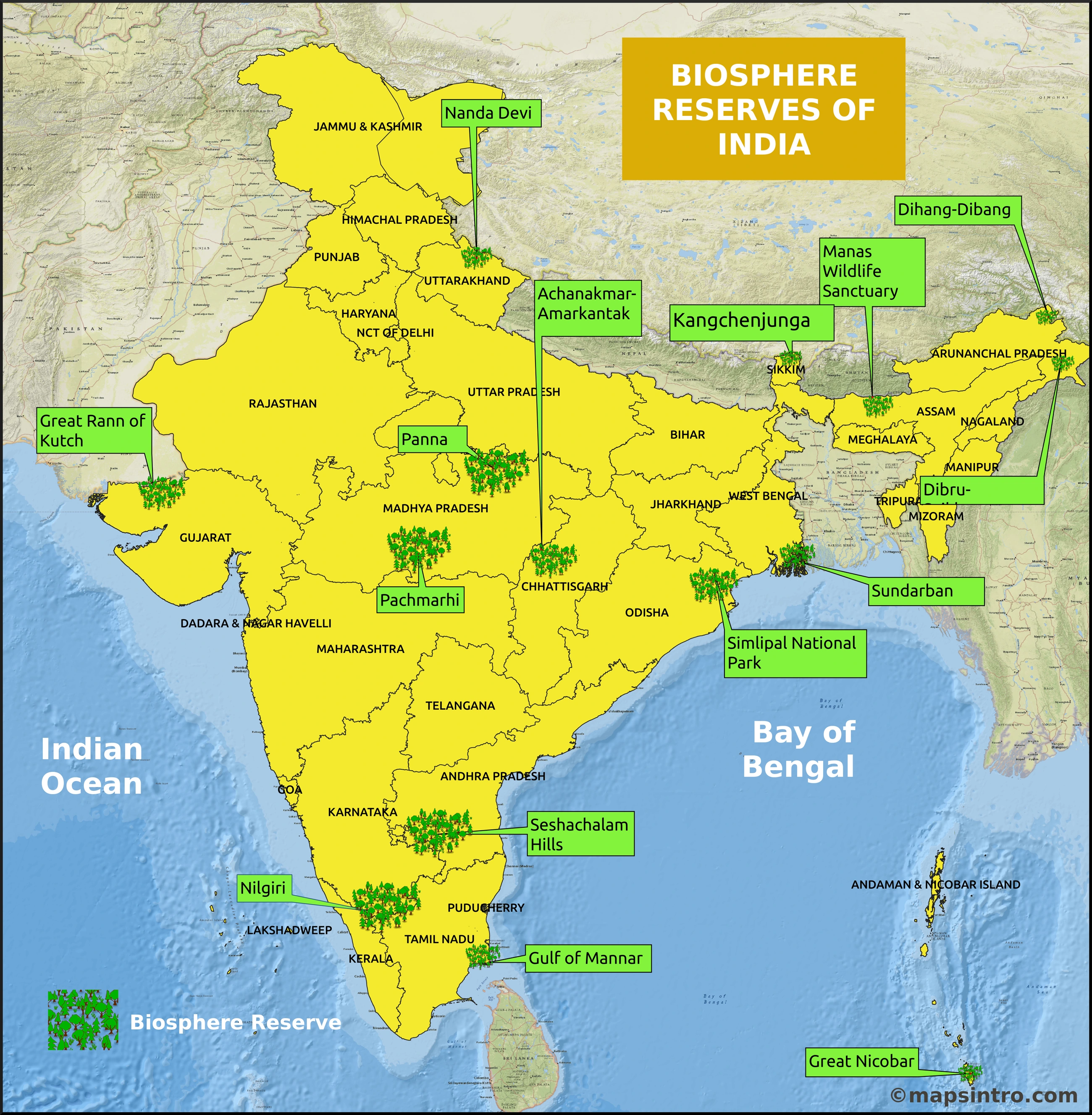 Biosphere reserves in the source reference map: locate mountain, plateau, coastal and island examples; verify the current official designation list separately.