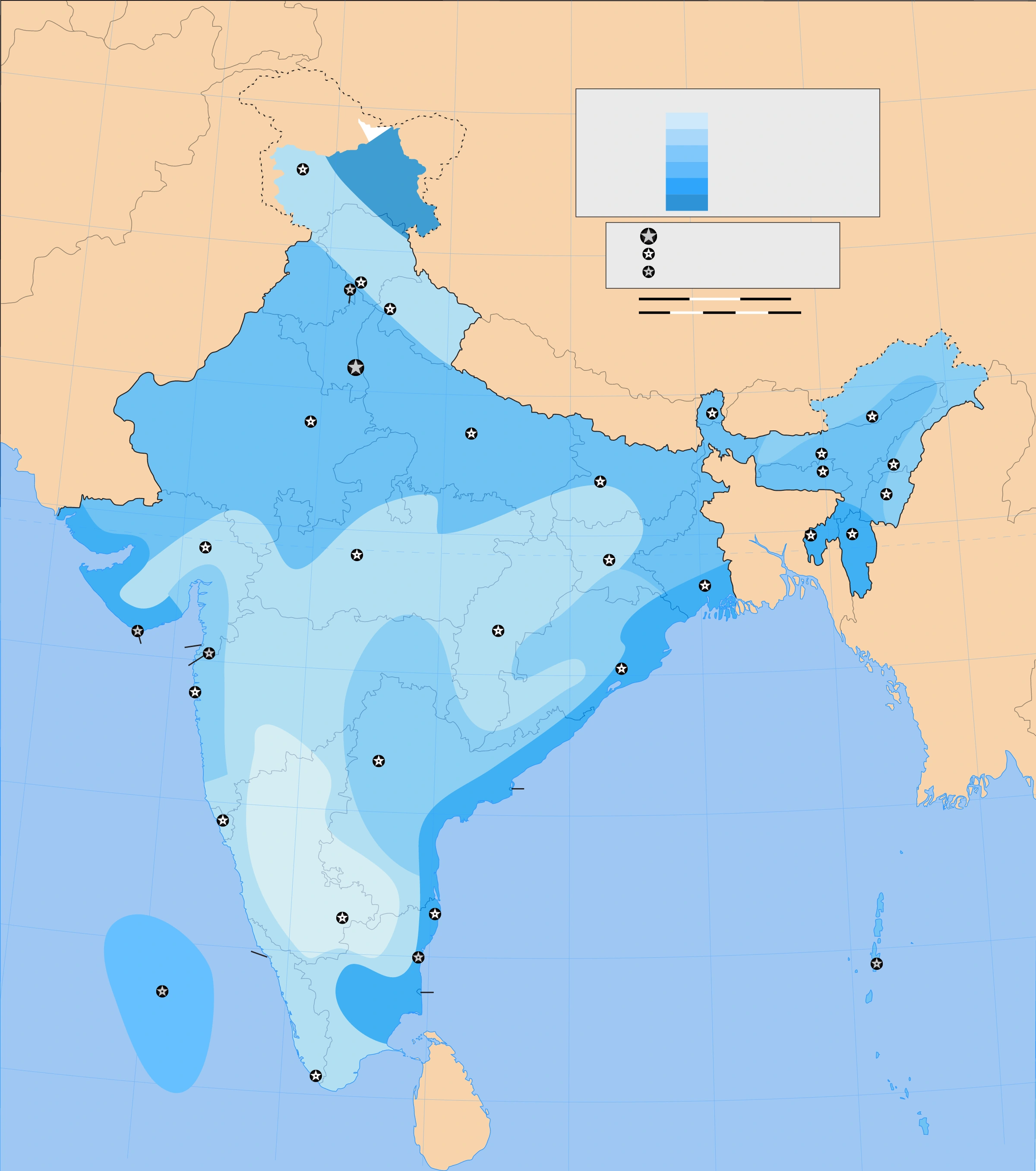 Wind and cyclone-risk reference zones: compare east coast, west coast and inland areas. Current official forecasts must guide operational decisions.
