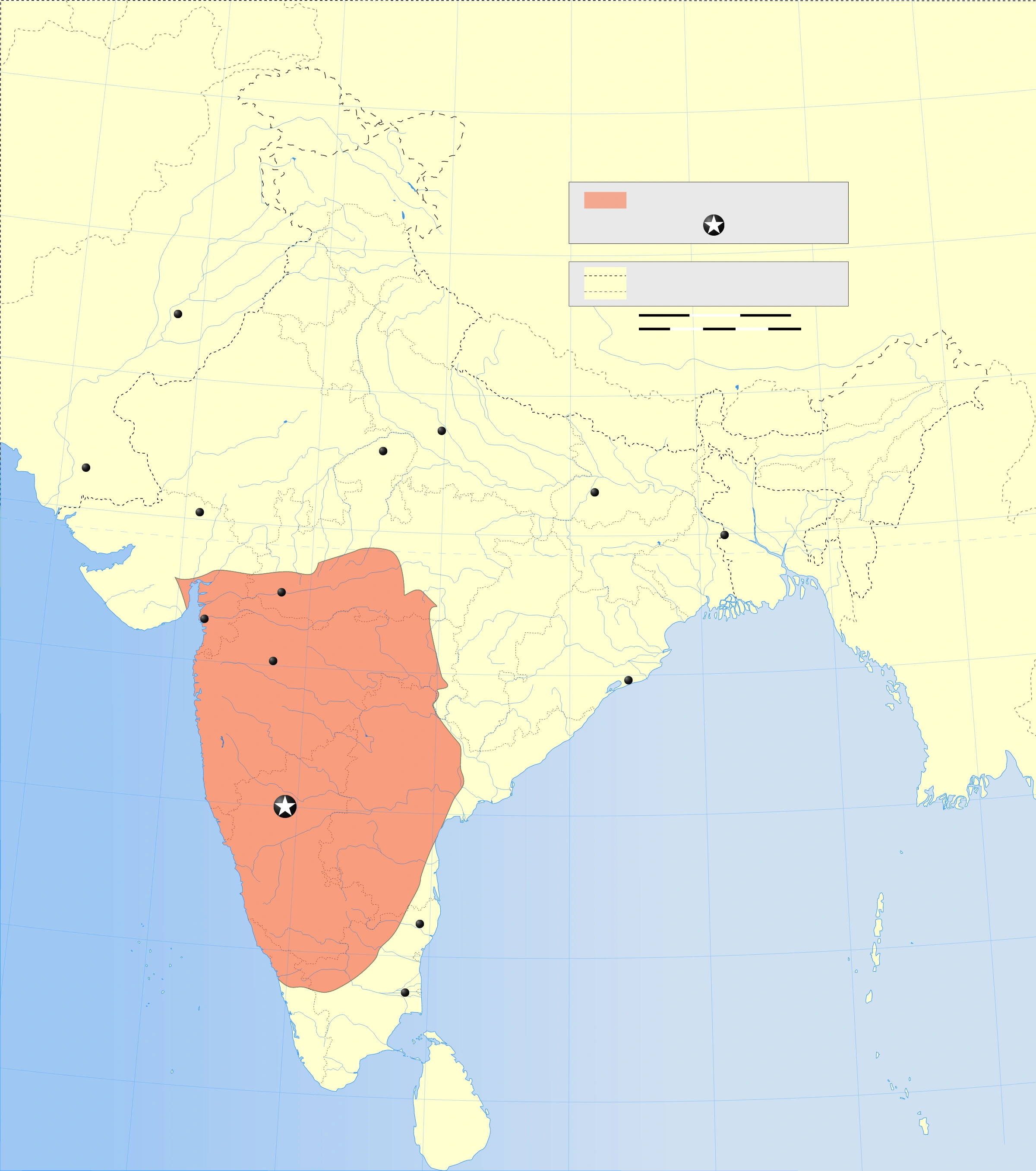 Chalukya Empire: territorial context for Deccan history; read the source date and legend.
