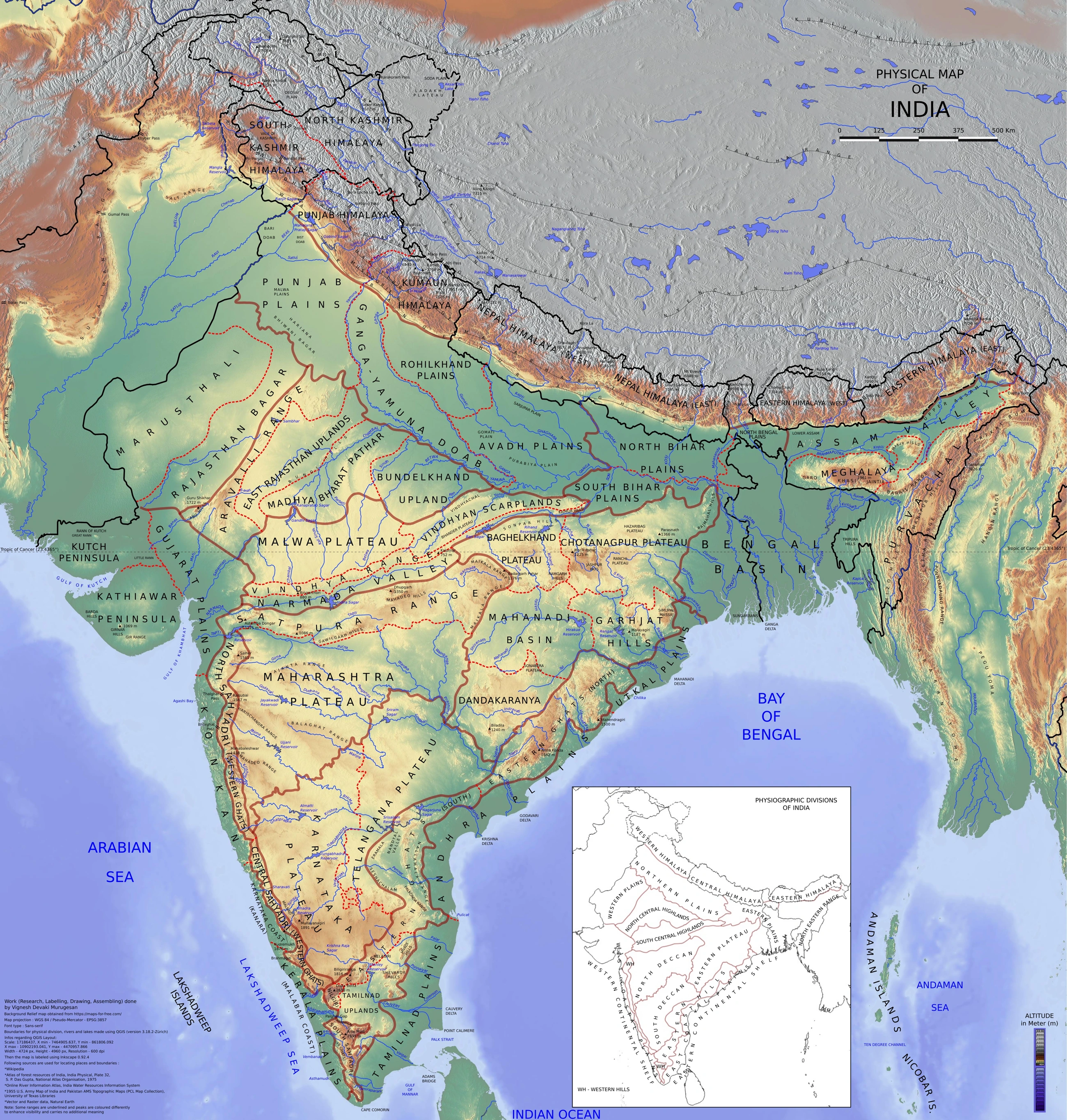 Physical divisions of India: locate mountains, plains, plateau, desert, coast and islands. Use regional relief to interpret landform processes; this is not a local geomorphological survey.