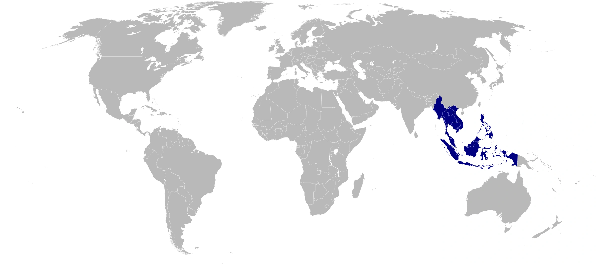 ASEAN geography as depicted in the source map: compare mainland and maritime Southeast Asia. Verify current membership separately.