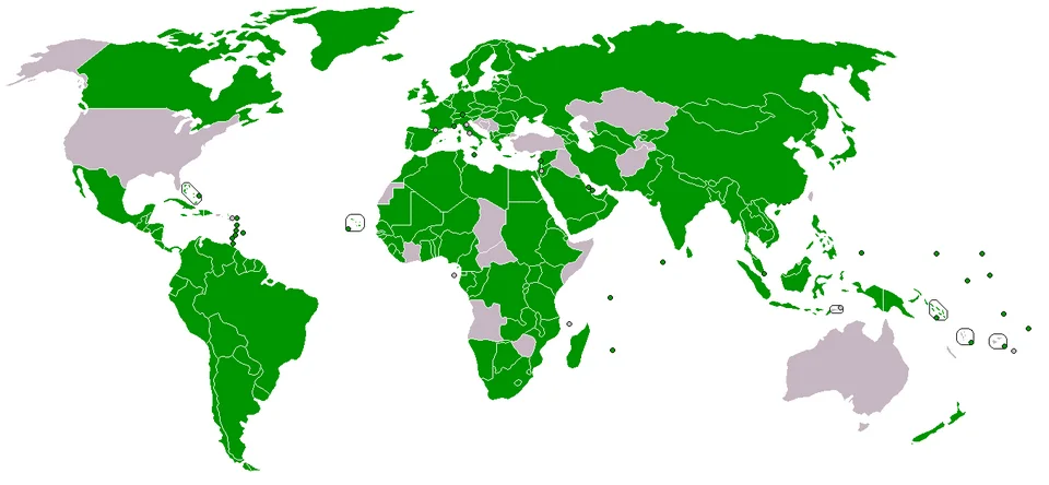 Kyoto Protocol ratification map identified as depicting 2005; a historical illustration of treaty participation.