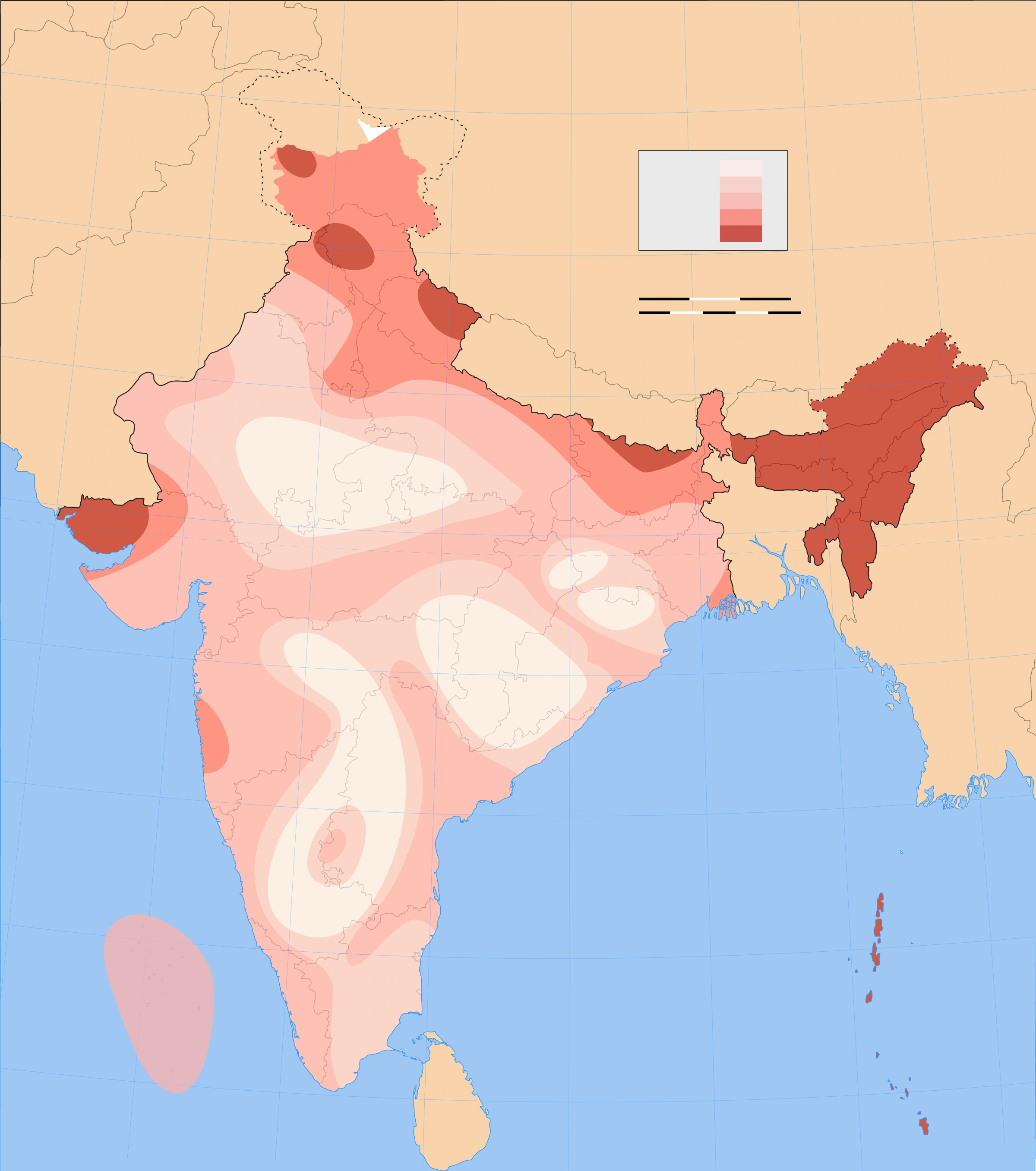 India seismic reference zones: compare the Himalayan belt, northeast and peninsula. Consult current BIS and official local guidance for engineering or safety decisions.