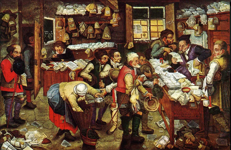 Paying the Tax, attributed in the metadata to Pieter Brueghel the Younger: a European comparative illustration of taxation.