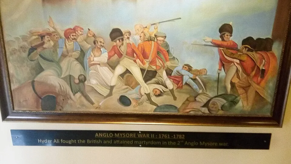 Painting identified as depicting the Second Anglo-Mysore War; metadata associates it with the National War Museum, Pune.