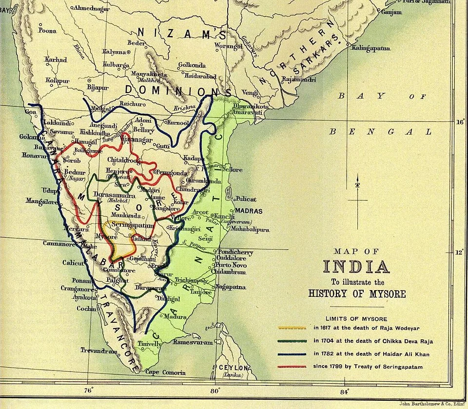 Map of the Carnatic region in present-day India, providing geographical context for the Carnatic Wars.