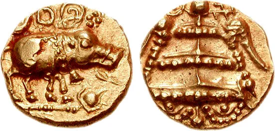 Gold coin attributed to the Chalukyas of Kalyani; the issuing ruler is uncertain.