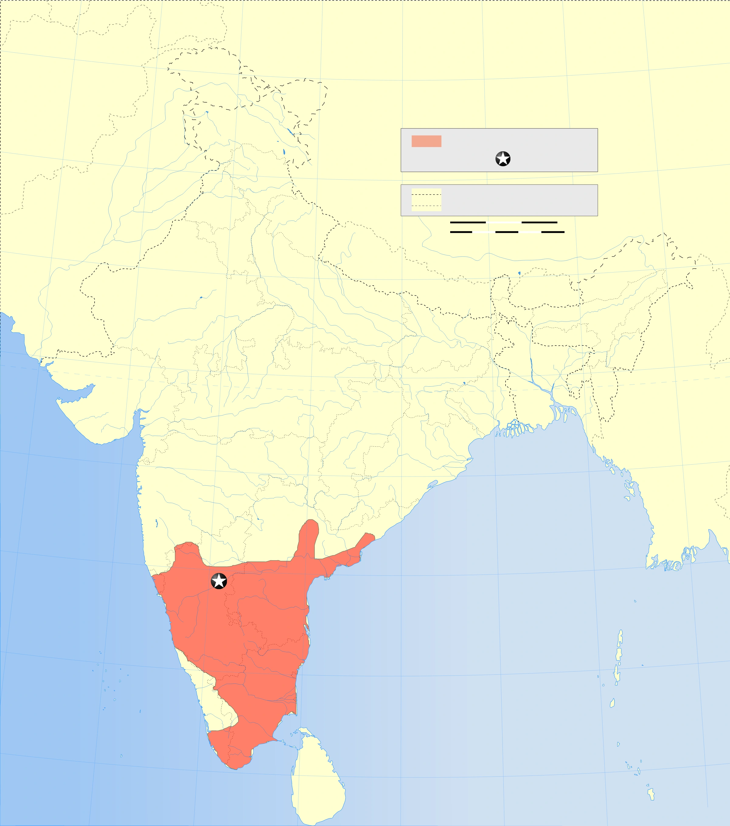 Vijayanagara Empire: regional extent in the source reconstruction; territorial control changed through time.