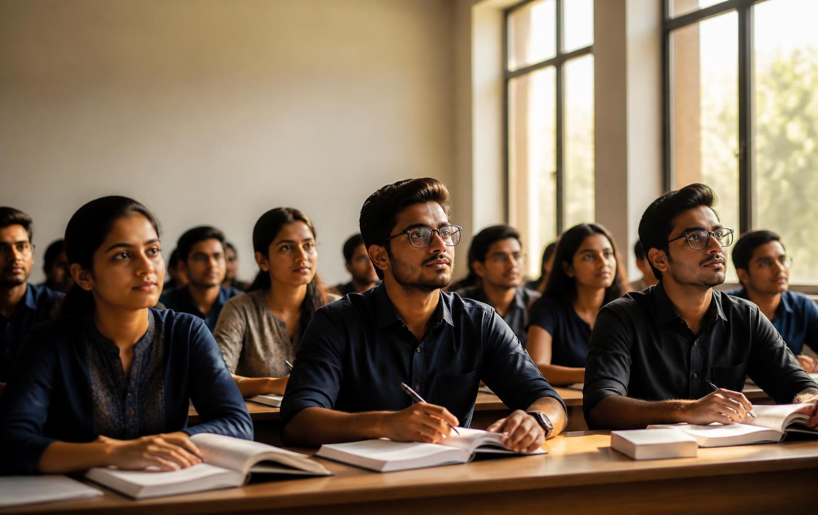 UPSC aspirants attending an IAS coaching class at Pragnya IAS Academy in Hyderabad